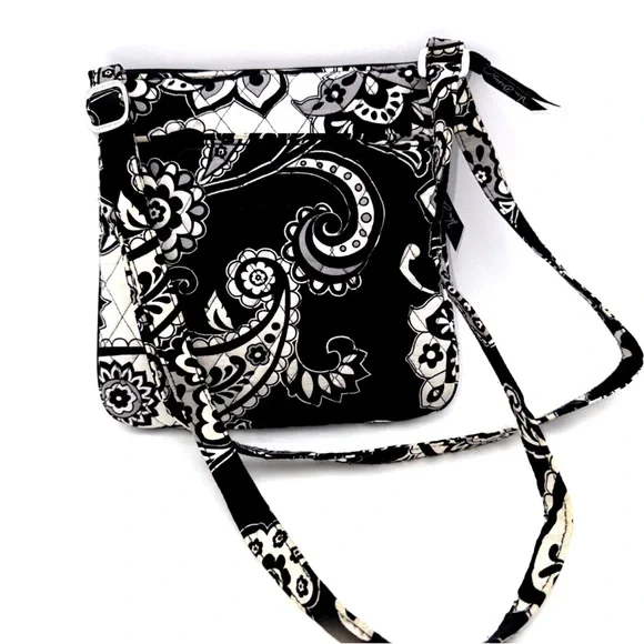 Purse Vera Bradley Midnight Paisley Mini Hipster Crossbody Black White Grey Euc - Picture 2 of 7